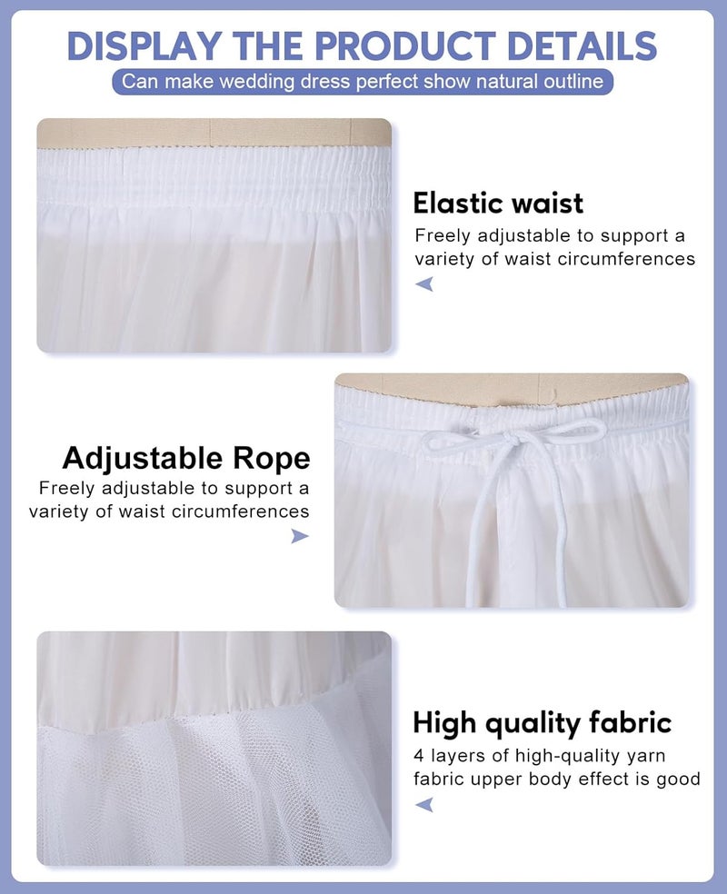SuBleer A-line Hoopless Petticoat Crinoline 4 layers Underskirt Slips for Wedding Dress Plus Size - Image 3